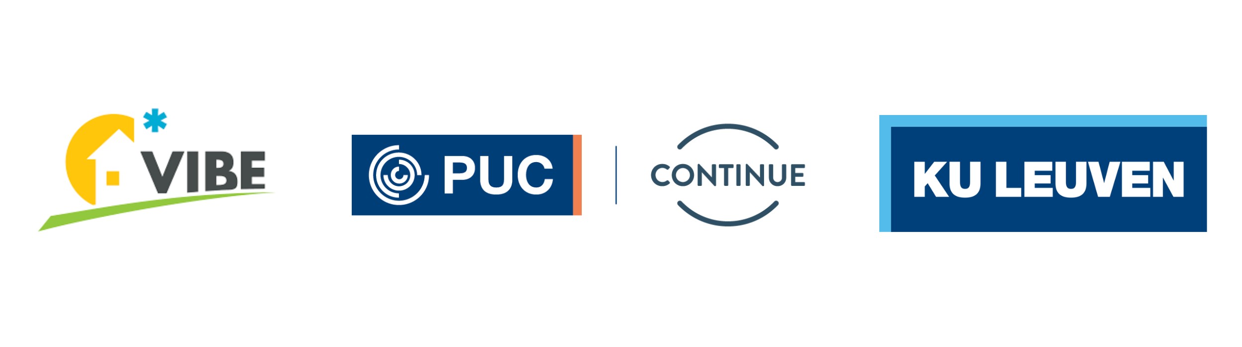 De logo's van VIBE, PUC KU Leuven en KU Leuven.